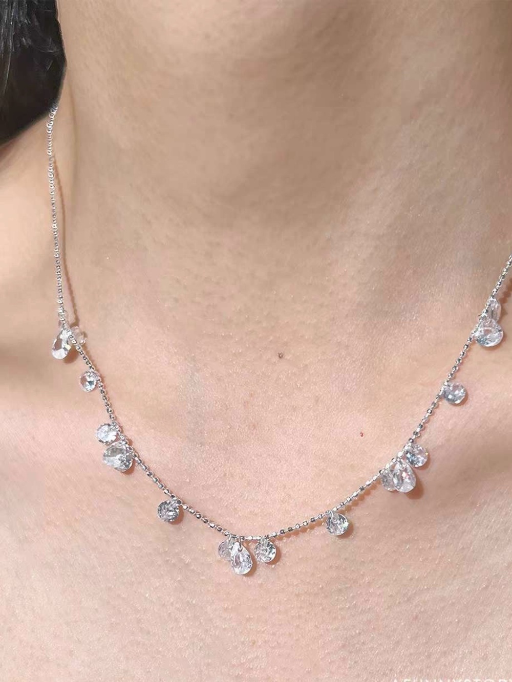 Sterling Silver Teardrop CZ Dangle Necklace - Clear